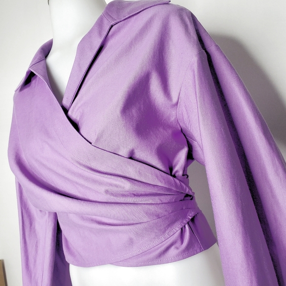VINCE. | Purple Tie Back Long Sleeve Collared Shirt - Picture 4 of 12